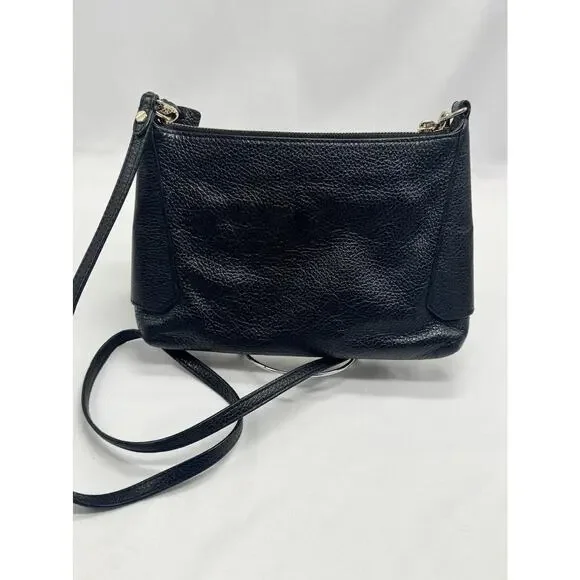 Henri Bendel Crossbody Bag Womens Small Black Pebbled Leather Zip Shoulder Purse - Picture 5 of 11